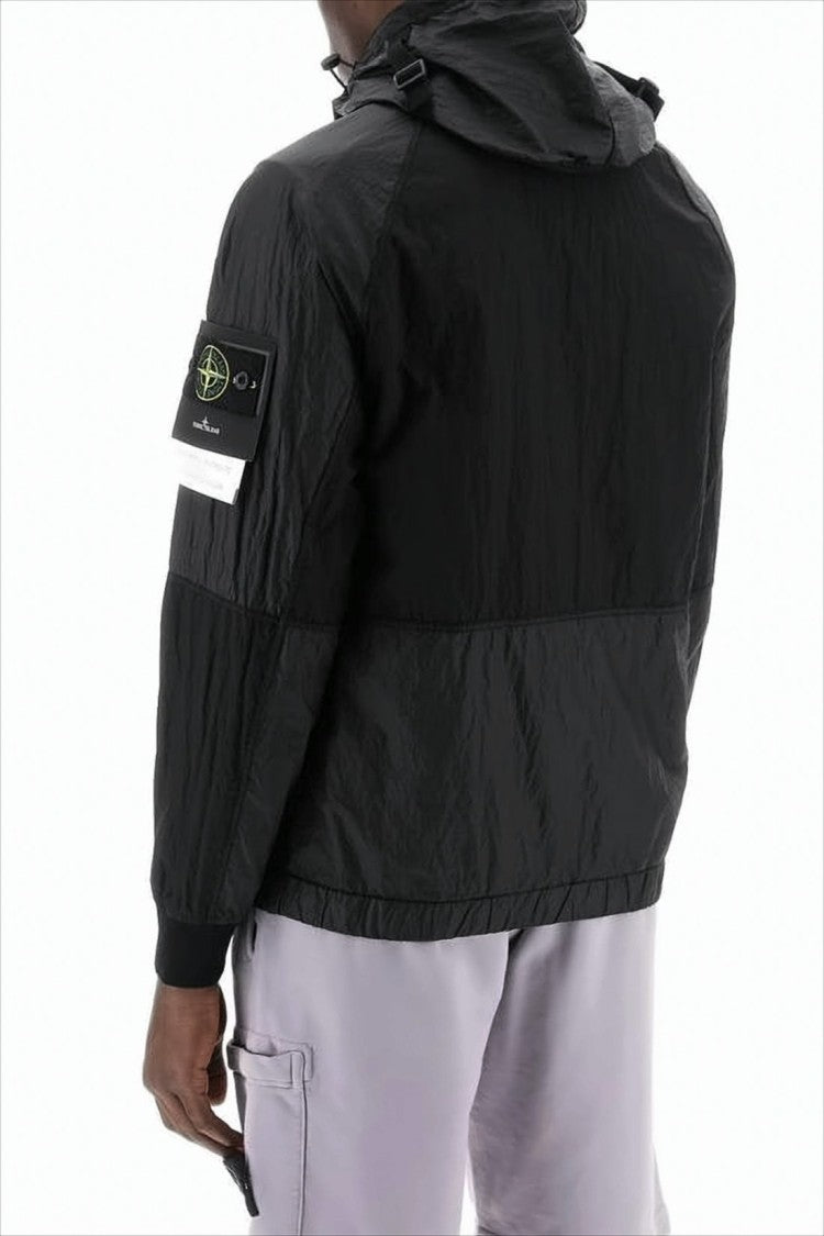 Stone Island Hooded Lightweight Jacket With Glossy Polyamide Panels