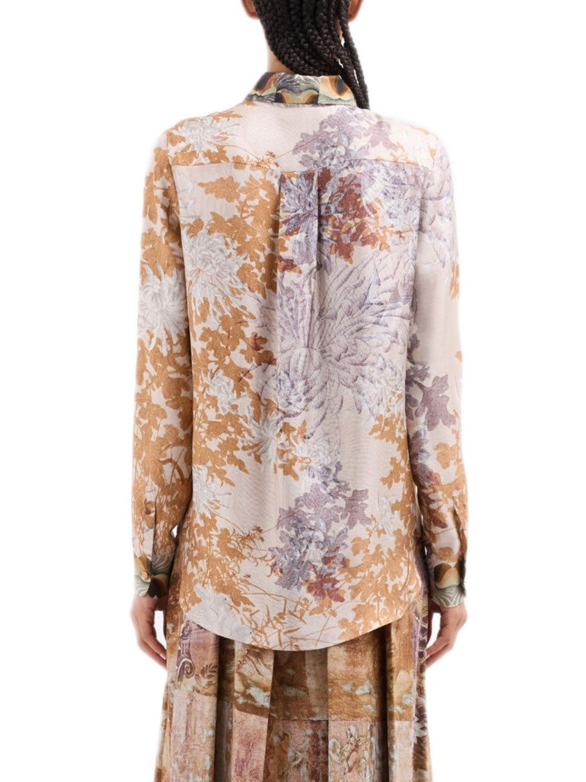 Pierre-Louis Mascia Silk Long-Sleeved Shirt With Floral Foliage Pattern