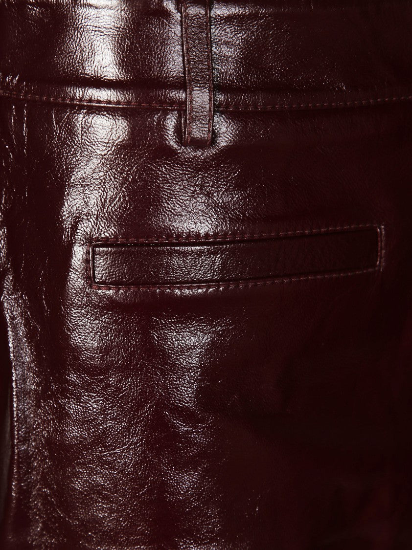 Self-Portrait High-Shine Burgundy Leather Shorts With Tailored Fit