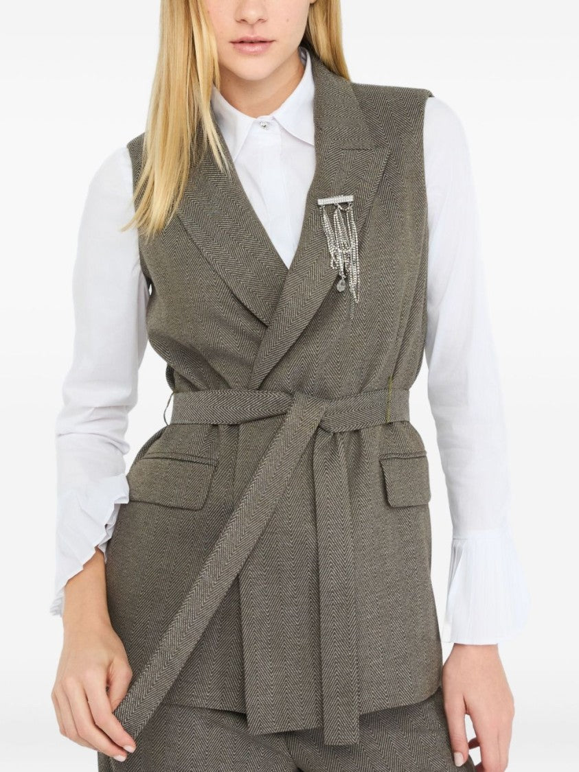Liu Jo Tailored Sleeveless Jacket With Belted Waist