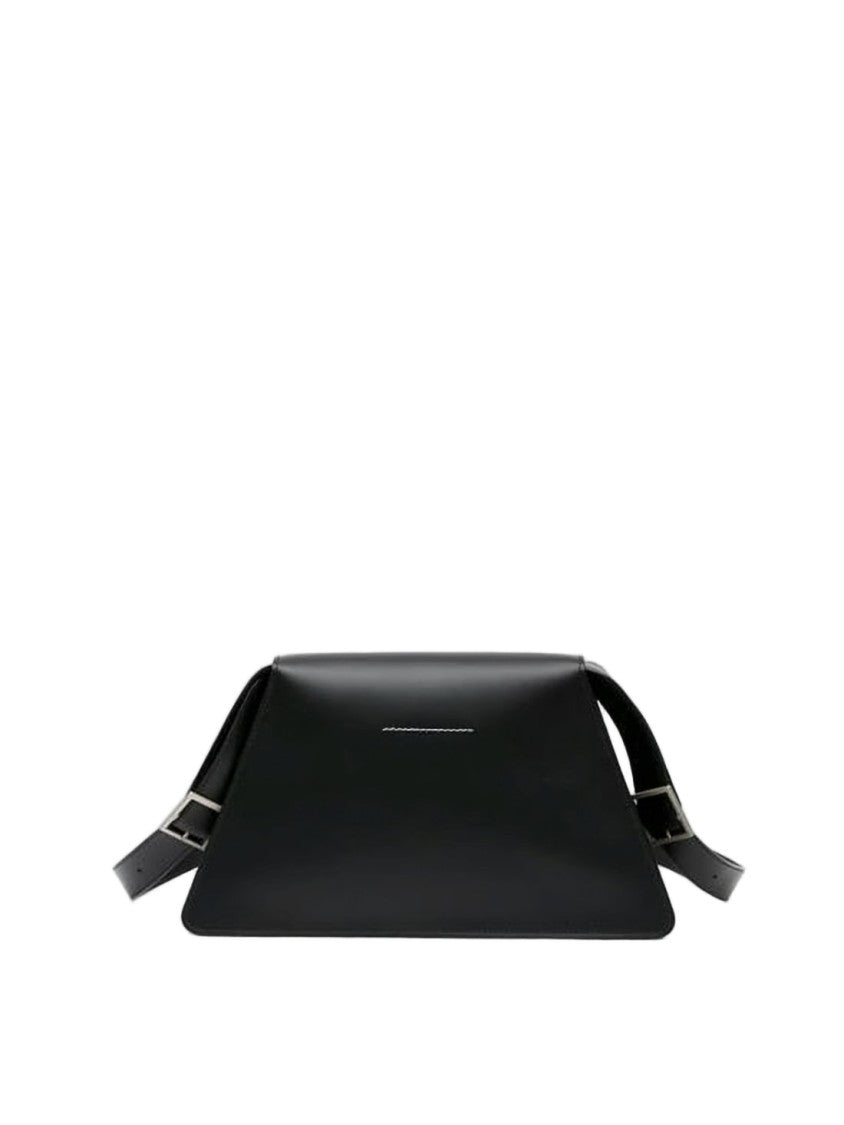 Mm6 By Maison Margiela Structured Triangular Black Calf Leather Crossbody Bag