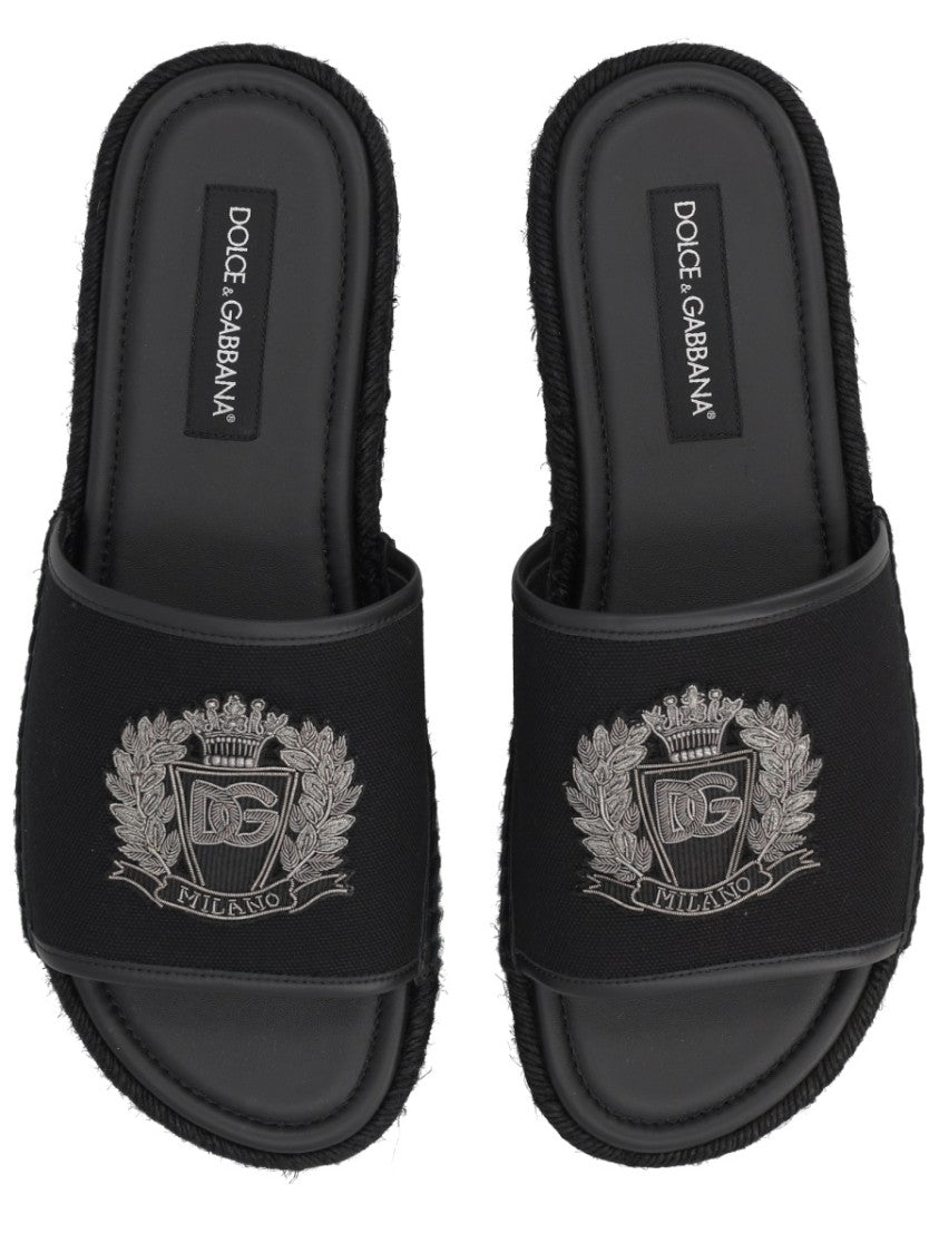 Dolce & Gabbana Embroidered Crest Slide Espadrille Flats