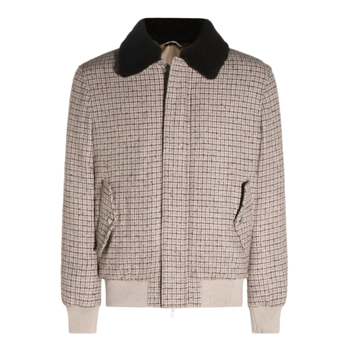 Eleventy Checkered Jacket With Black Shearling Collar