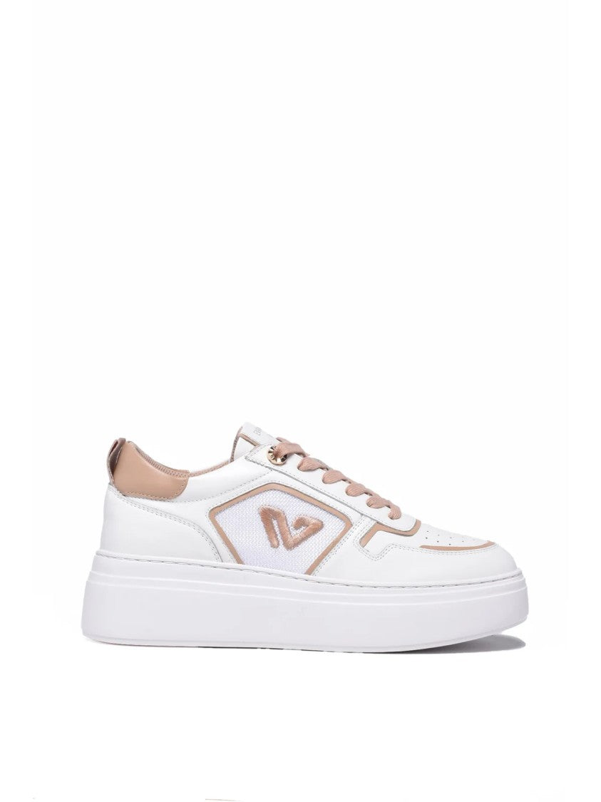 Emanuélle Vee White Beige Platform Leather Sneakers