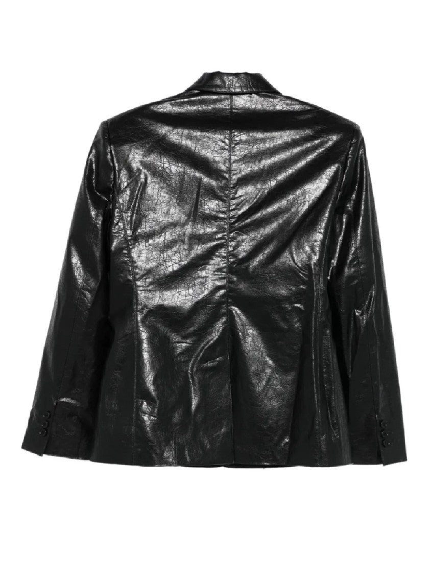 Msgm Structured Black Jacket With Glossy Finish And Notched Lapel