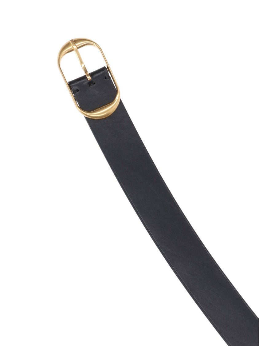 Nili Lotan Wide Strap Black Belt With Oval Gold Buckle