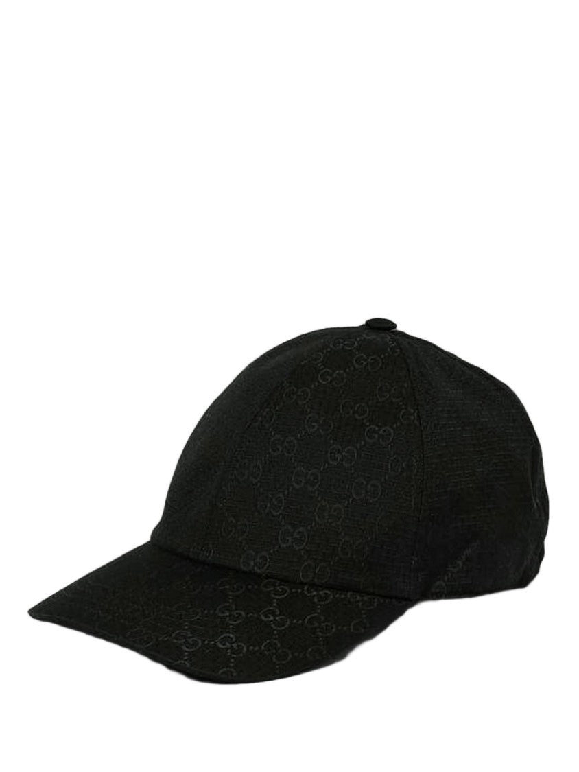 Gucci Embossed Black Baseball Cap With Adjustable Strap