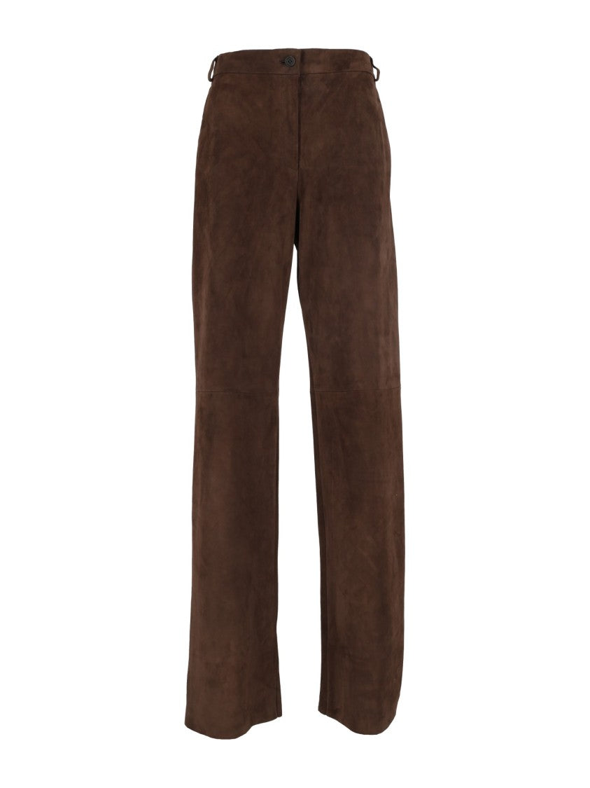 Antonelli Firenze Brown Straight-Leg Leather Pants