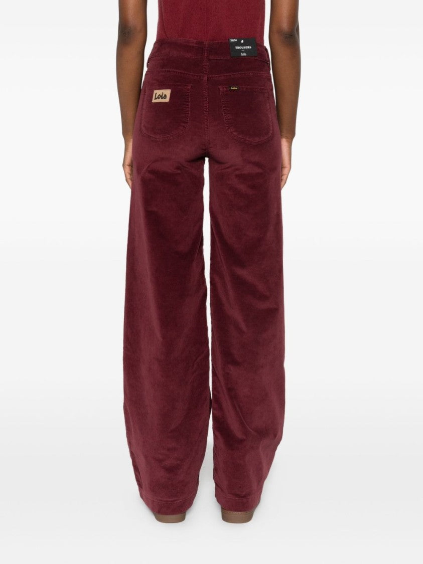 Iois Wide-Leg Burgundy Trousers With Classic Five-Pocket Design