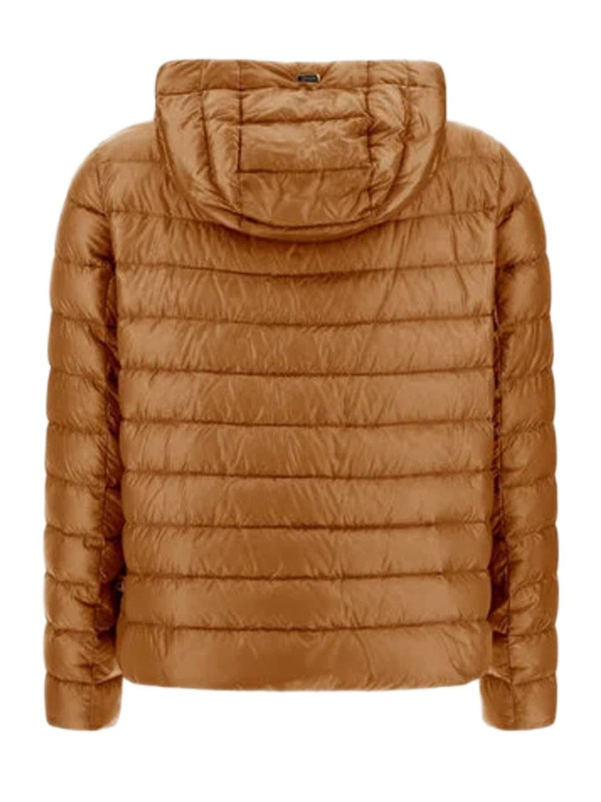Herno Lightweight Quilted Camel Jacket With Grosgrain Detailing