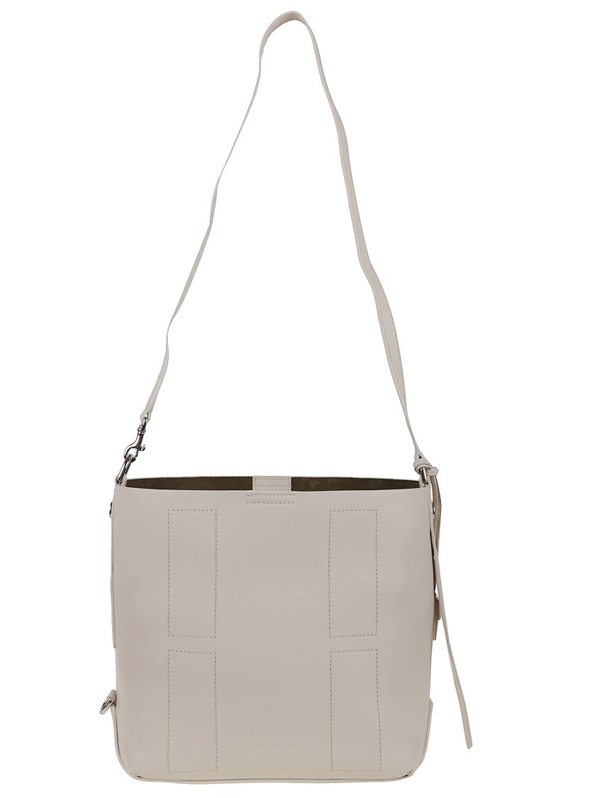 Hogan Structured White Calfskin Shoulder Bag With Adjustable Strap