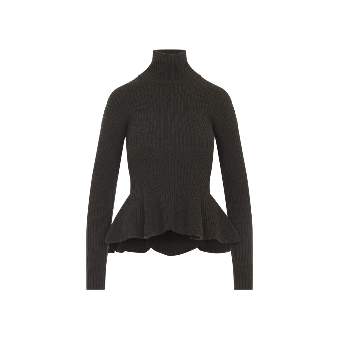 Max Mara Ribbed Wool-Cashmere Blend Sweater With Peplum Hem