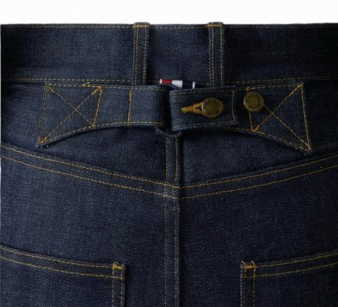 Thom Browne Straight-Leg Selvedge Denim Pants With Cuffed Hem