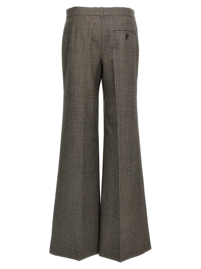 Stella Mccartney Micro Houndstooth Wool Trousers With Flared Leg