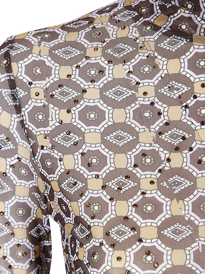 Dries Van Noten Long-Fit Mesh Top With Geometric Print