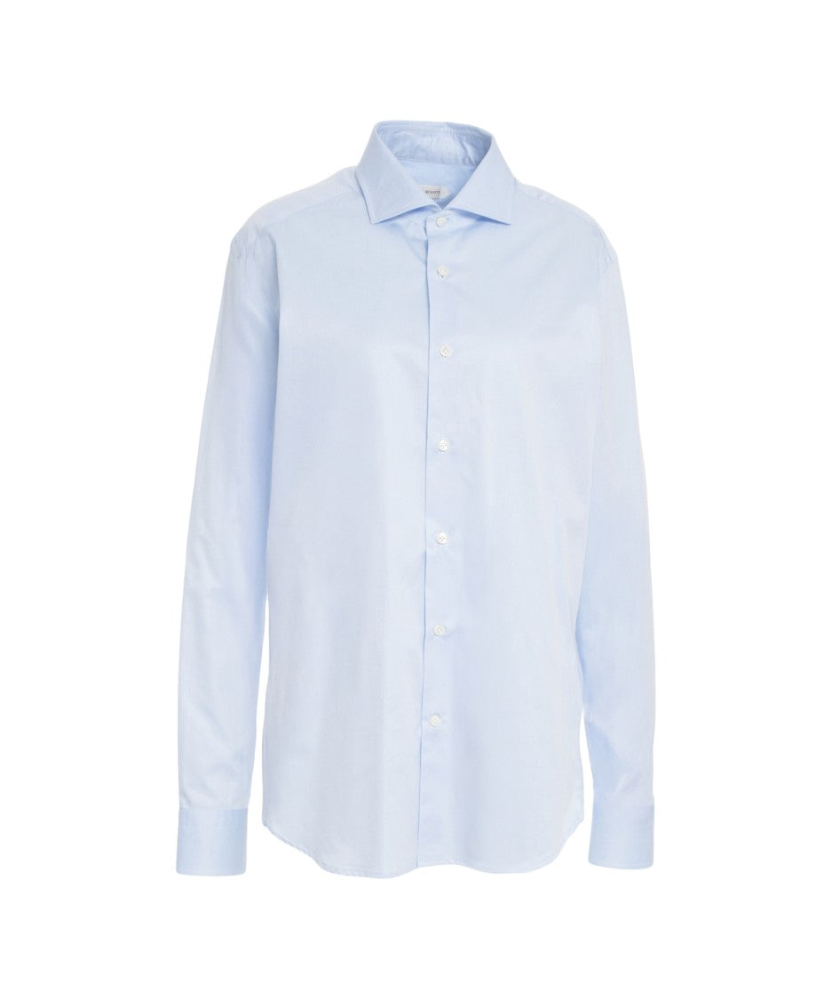 Guglieminotti Light Blue Cotton Shirt With Refined Kent Collar