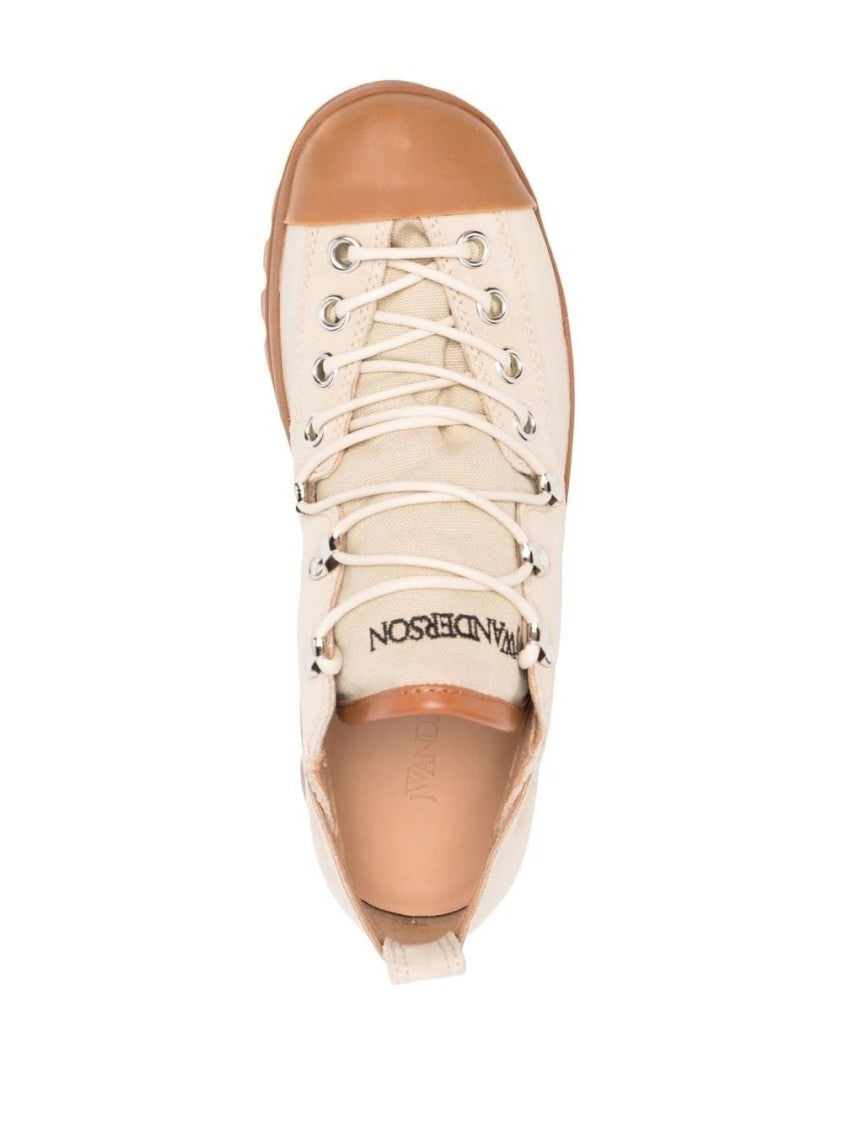 J. W. Anderson Beige Ankle Boots With Rugged Rubber Sole And Lace-Up Design