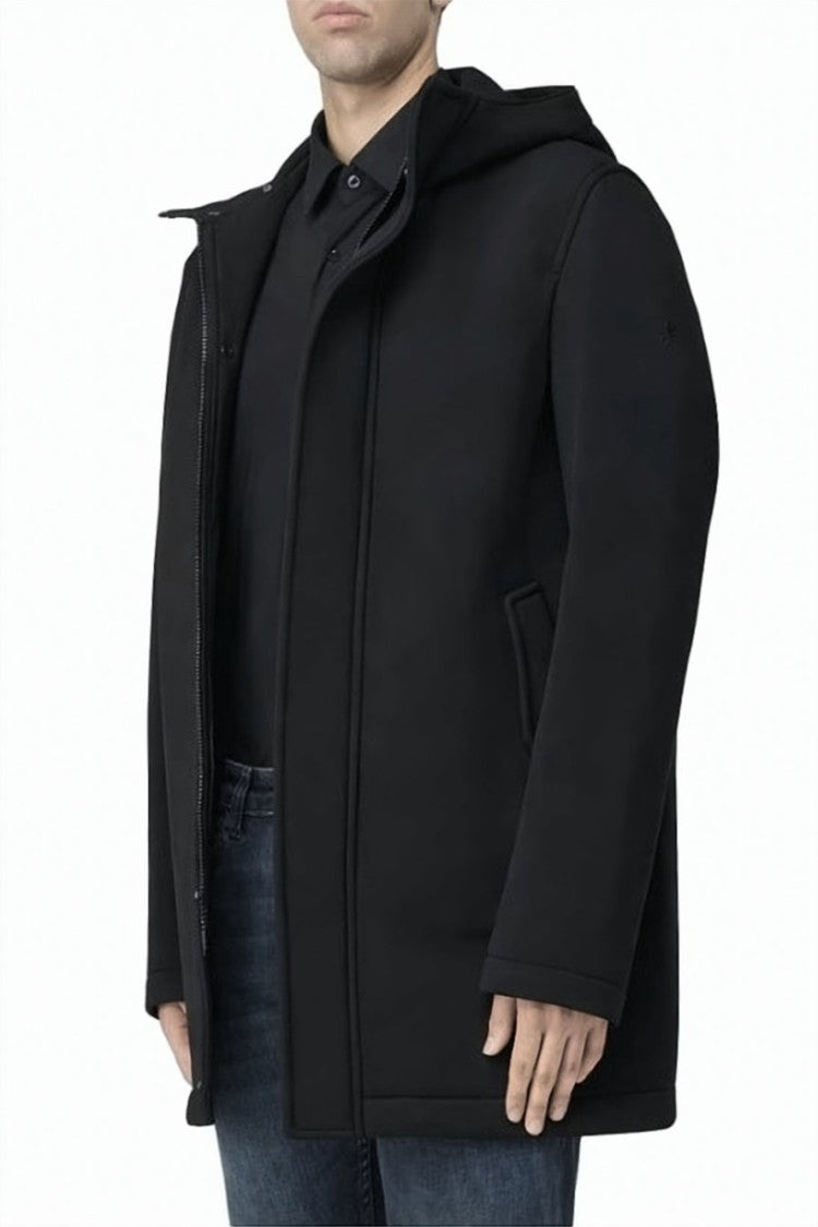 Manuel Ritz Hooded Black Coat With High Collar
