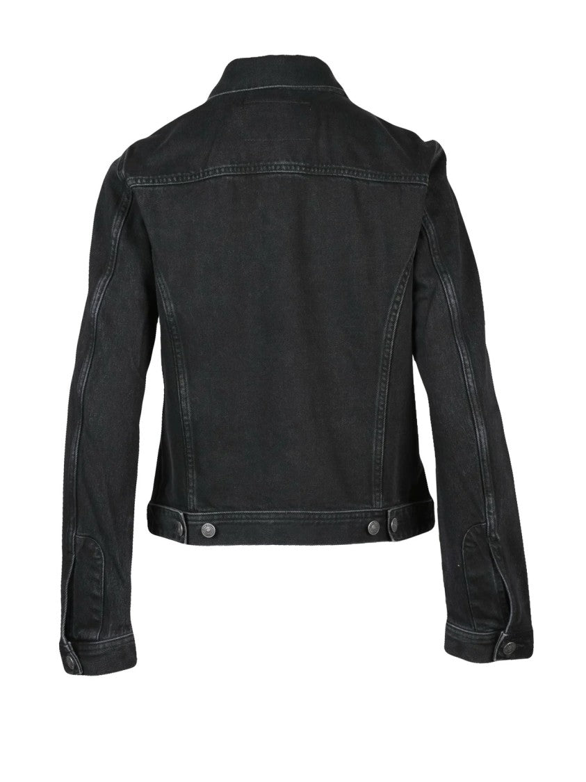Diesel Button-Up Black Denim Jacket With Cropped Fit And Classic Details