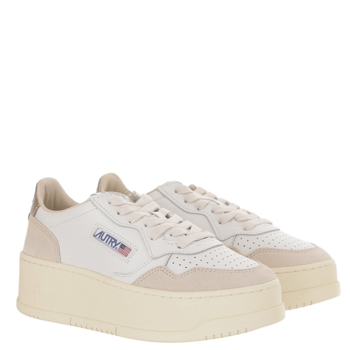 Autry Medalist Platform Low Leather Sneakers With Suede Inserts