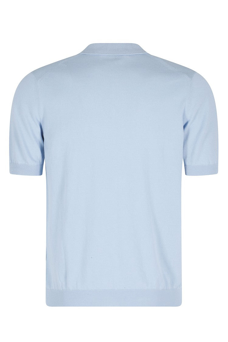 Tagliatore Light Blue Keith Short Sleeve Ribbed Trim Cotton Polo Shirt