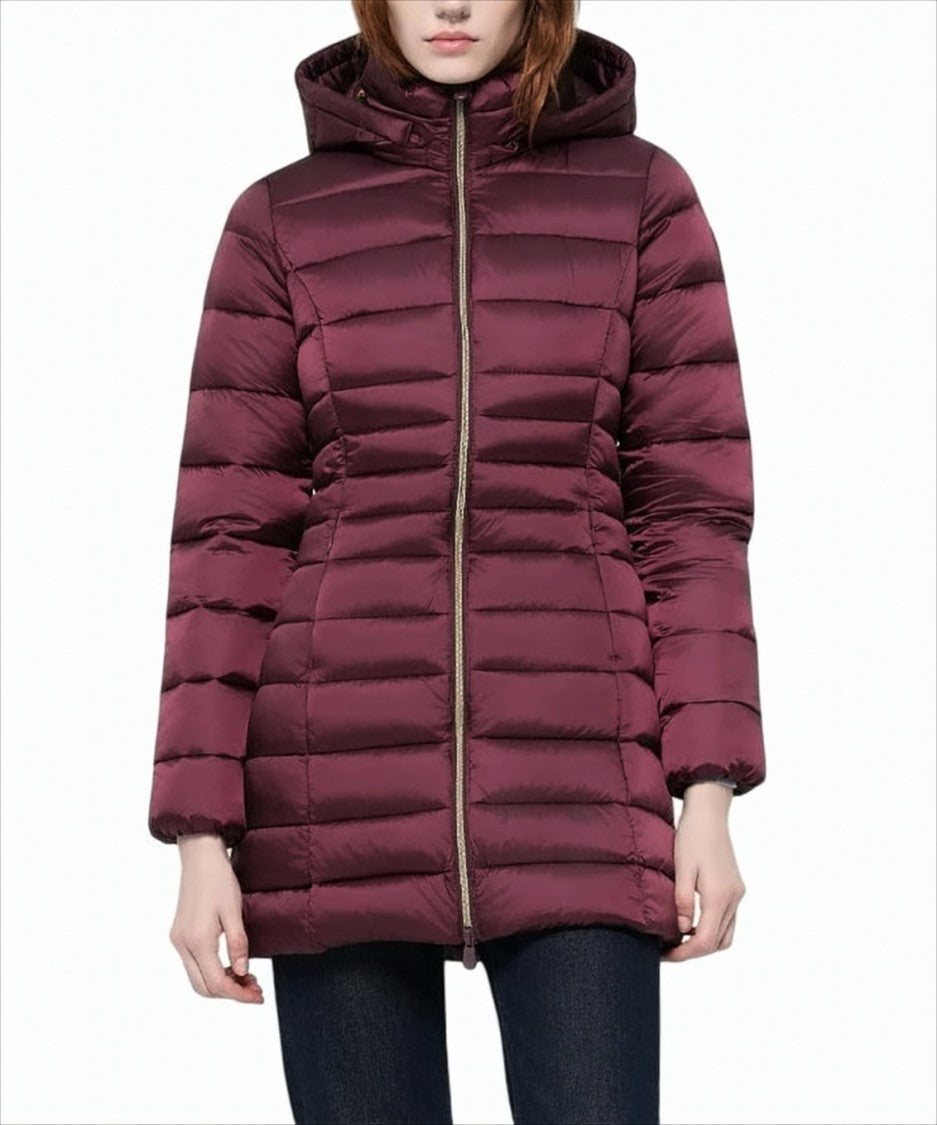 Save The Duck Burgundy Quilted Down Jacket With Drawstring Hood