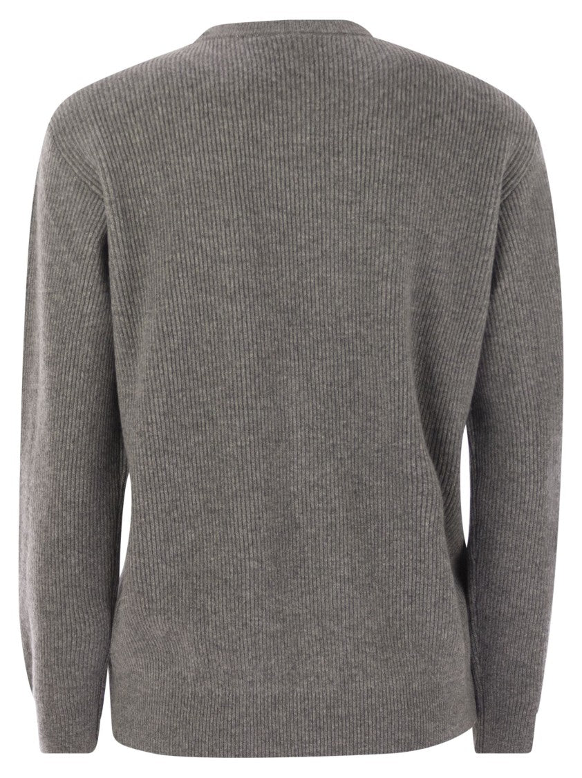 Brunello Cucinelli English Rib Cashmere Sweater With Monile