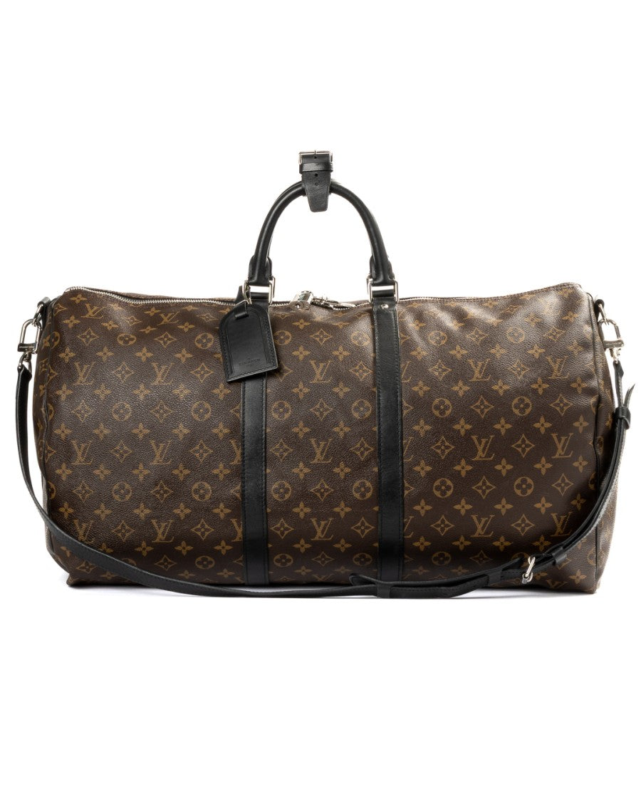 Louis Vuitton Black Keepall 55 Bandouliere Monogram Macassar Canvas Duffle Bag