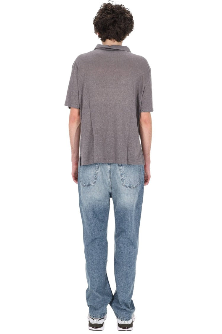 Officine Generale Simon Light Linen Open Collar Polo Shirt