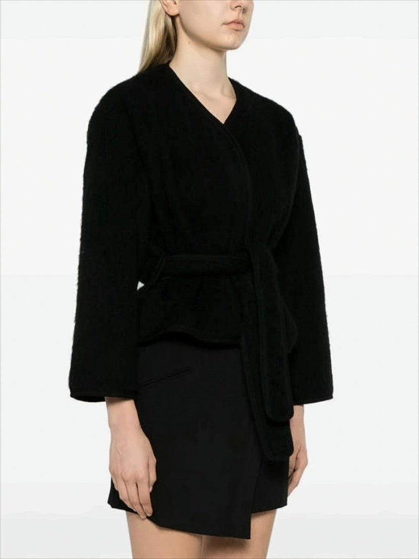Baserange Cropped Black Wool Jacket With Matching Belt