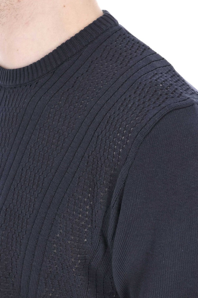 Drumohr Textured Knit Cotton T-Shirt With Ribbed Trims