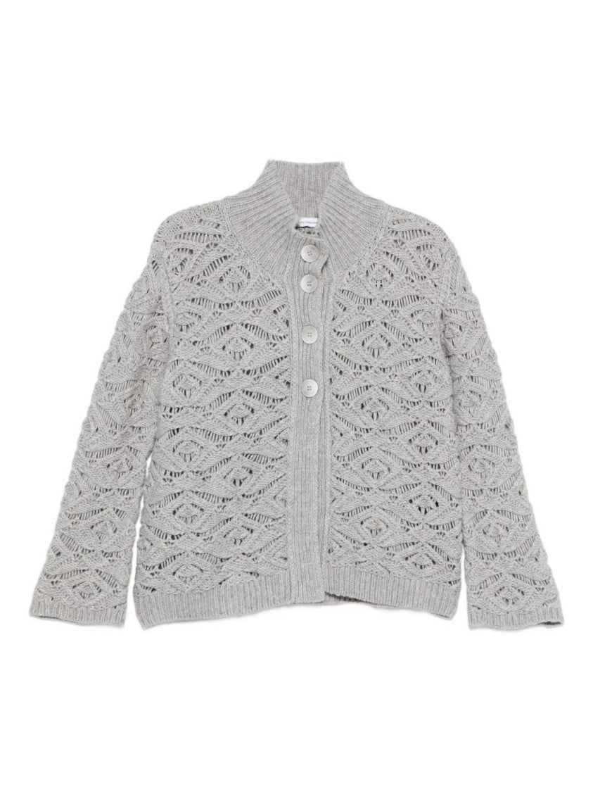 Tabaroni Cashmere Knitted Grey Cardigan With Textured Openwork Pattern