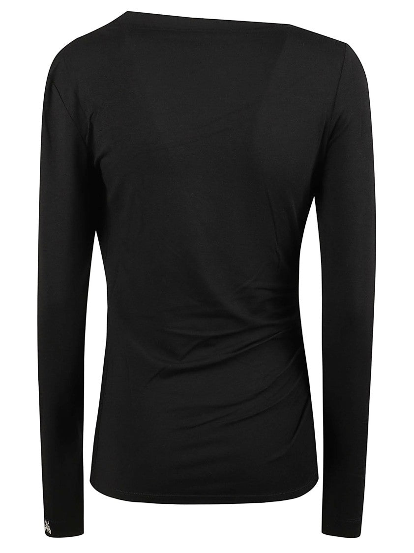 Patrizia Pepe Ruched Asymmetrical-Neck Long-Sleeve Viscose-Blend Top