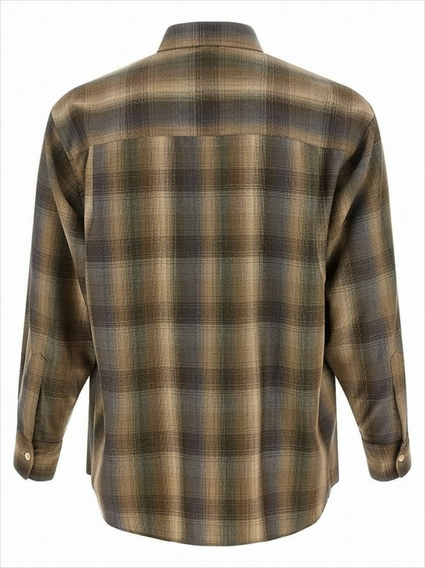 Auralee Plaid Wool Long-Sleeve Shirt With Classic Collar