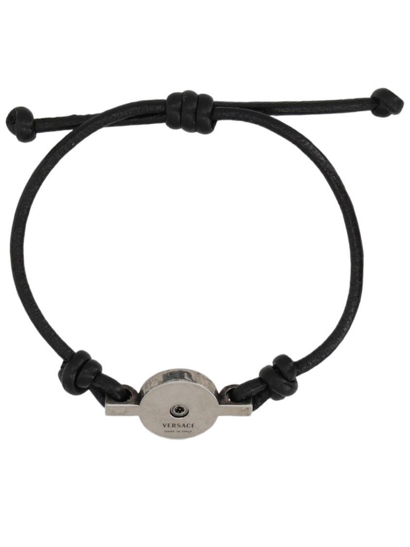 Versace Black Adjustable Cord Medusa Charm Bracelet