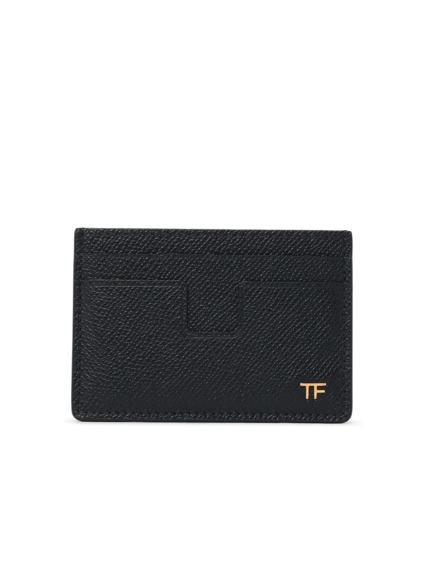 Tom Ford Grainy Black Leather Cardholder With Gold Logo Accents