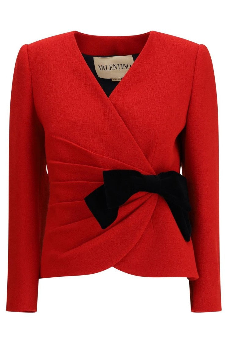 Valentino Bow Wool Blazer – Red
