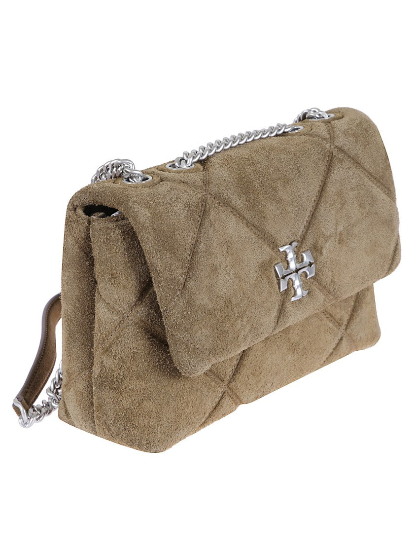 Tory Burch Quilted Deep Olive Suede Bag With Chain
