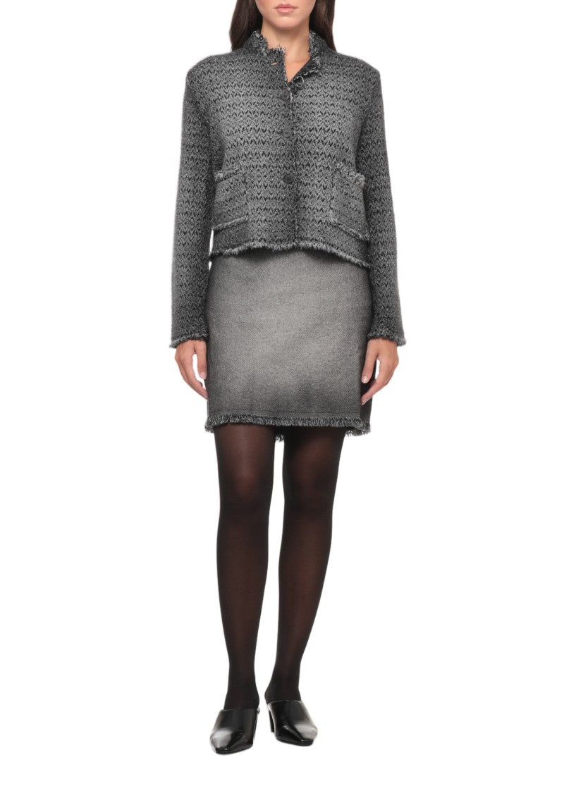 Avant Toi Textured Grey Mélange Wool Mini Skirt With Fringed Hem