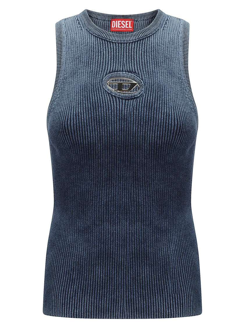 Diesel Sleeveless Ribbed Knit Top With Oval Cutout