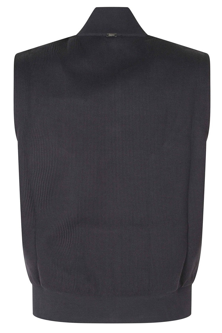 Herno Blue Ribbed Full-Zip Cotton Vest