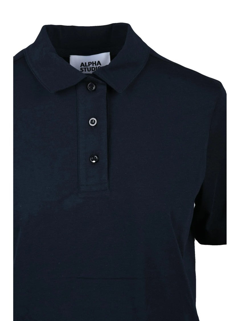 Alpha Studio Midnight Blue Cotton Elastane Stretch Polo Shirt