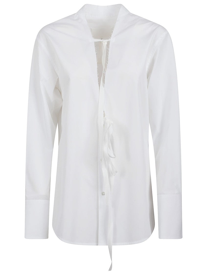 Maison Margiela White Cotton Shirt With Classic Collarless Neckline