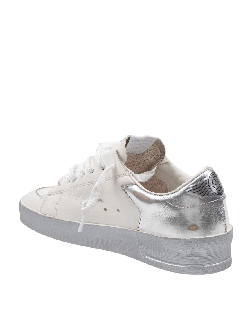 Golden Goose Stardan Leather Sneakers, White And Silver