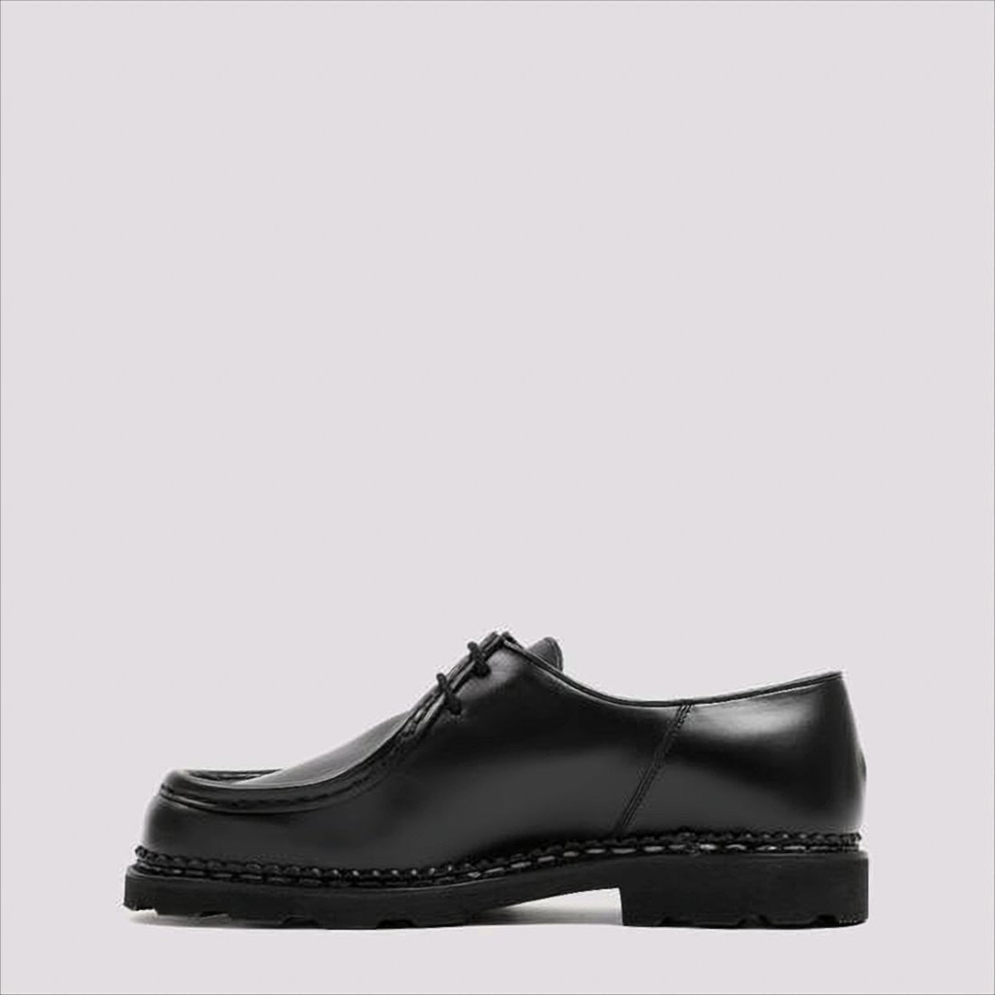 Paraboot Black Leather Loafers With Moc Toe Design