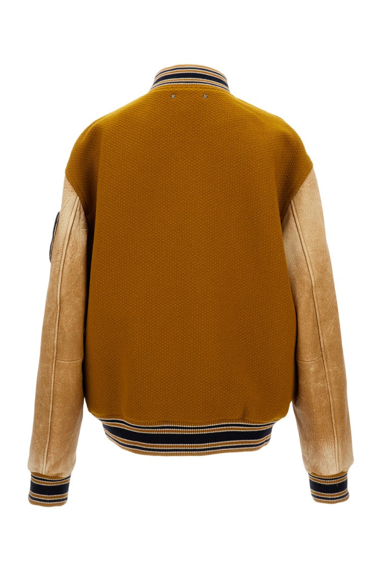 Golden Goose Football-Style Leather Jacket With Cotton Accents