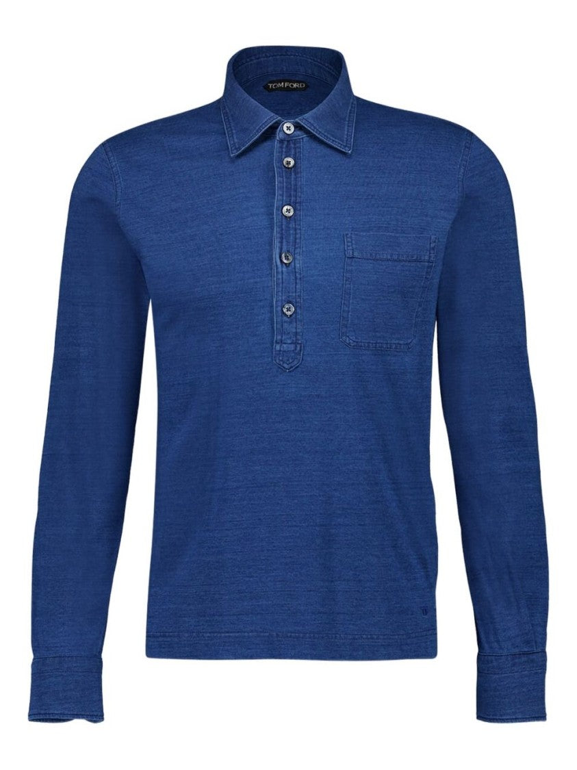 Tom Ford Long-Sleeved Denim Blue Polo Shirt