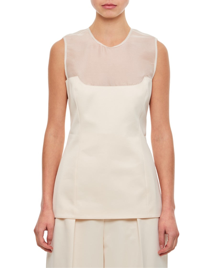 Khaite Sleeveless Top With Sheer Mesh Panel And Zipper Closure