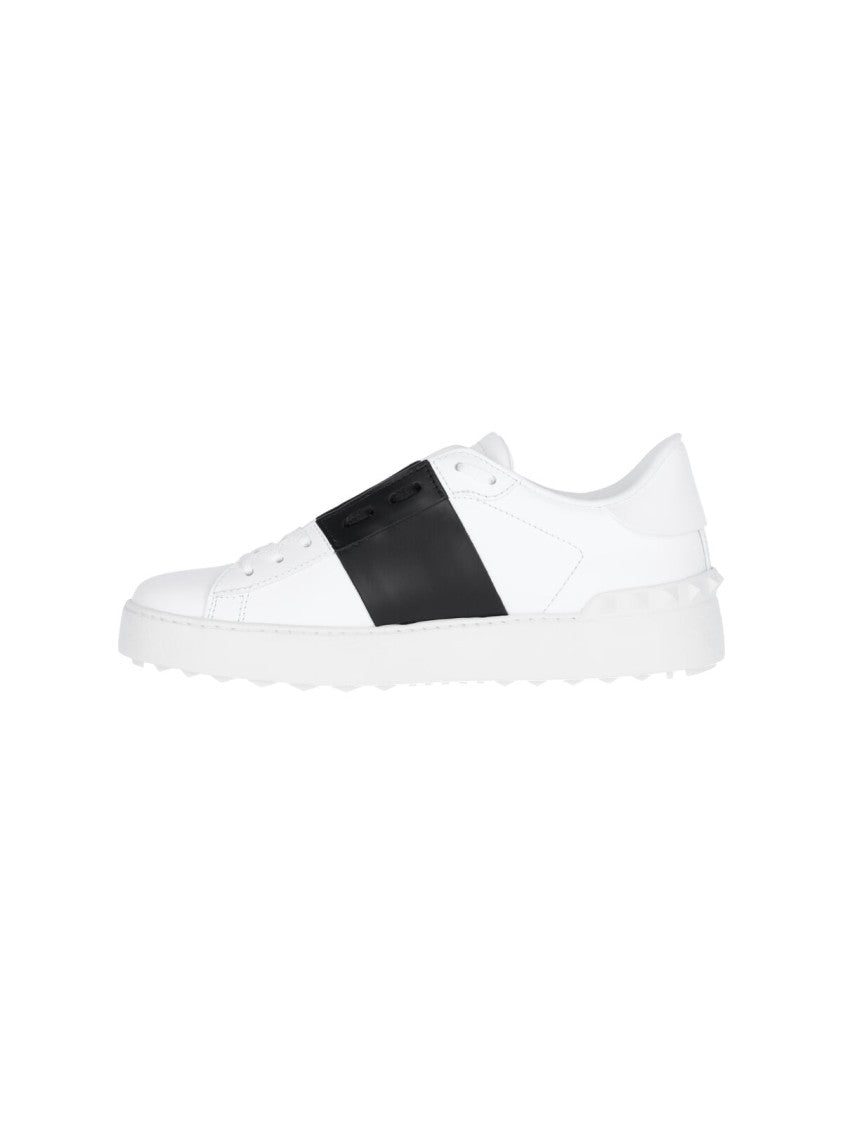 Valentino Garavani Low-Top White Leather Sneakers With Black Midfoot Panel