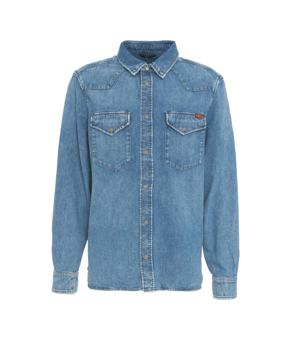 7 For All Mankind Classic Denim Western Shirt With Rounded Hem